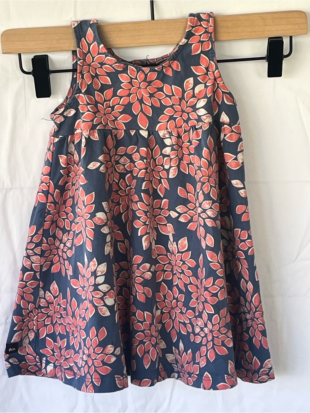Tea Collection Navy Dress with Coral Floral Print